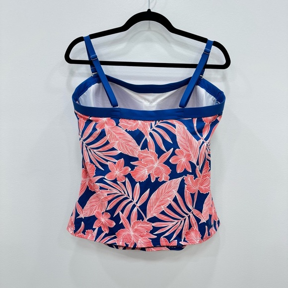 Lands End pink blue coral tankini swim top built-in bra, no underwire Sz 14 - Picture 2 of 4